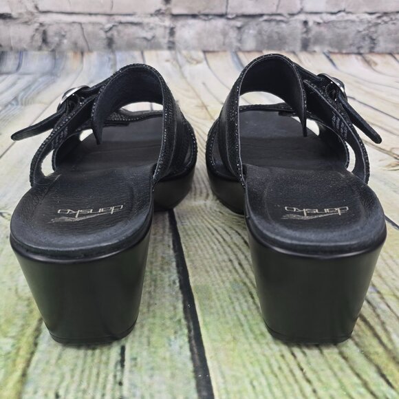 Dansko Jessie Sandals Women’s 41 Black Lizard Leather Wedge Double Strap Slip-On - Picture 5 of 9